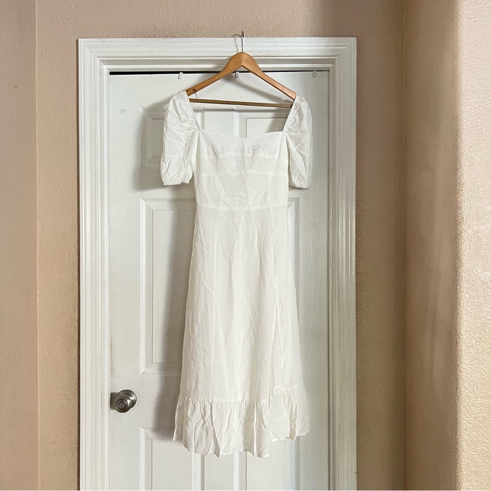 White midi square neck dress